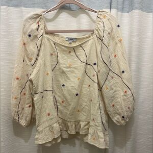 Polagram Cream Blouse with Multicolor Embroidery L